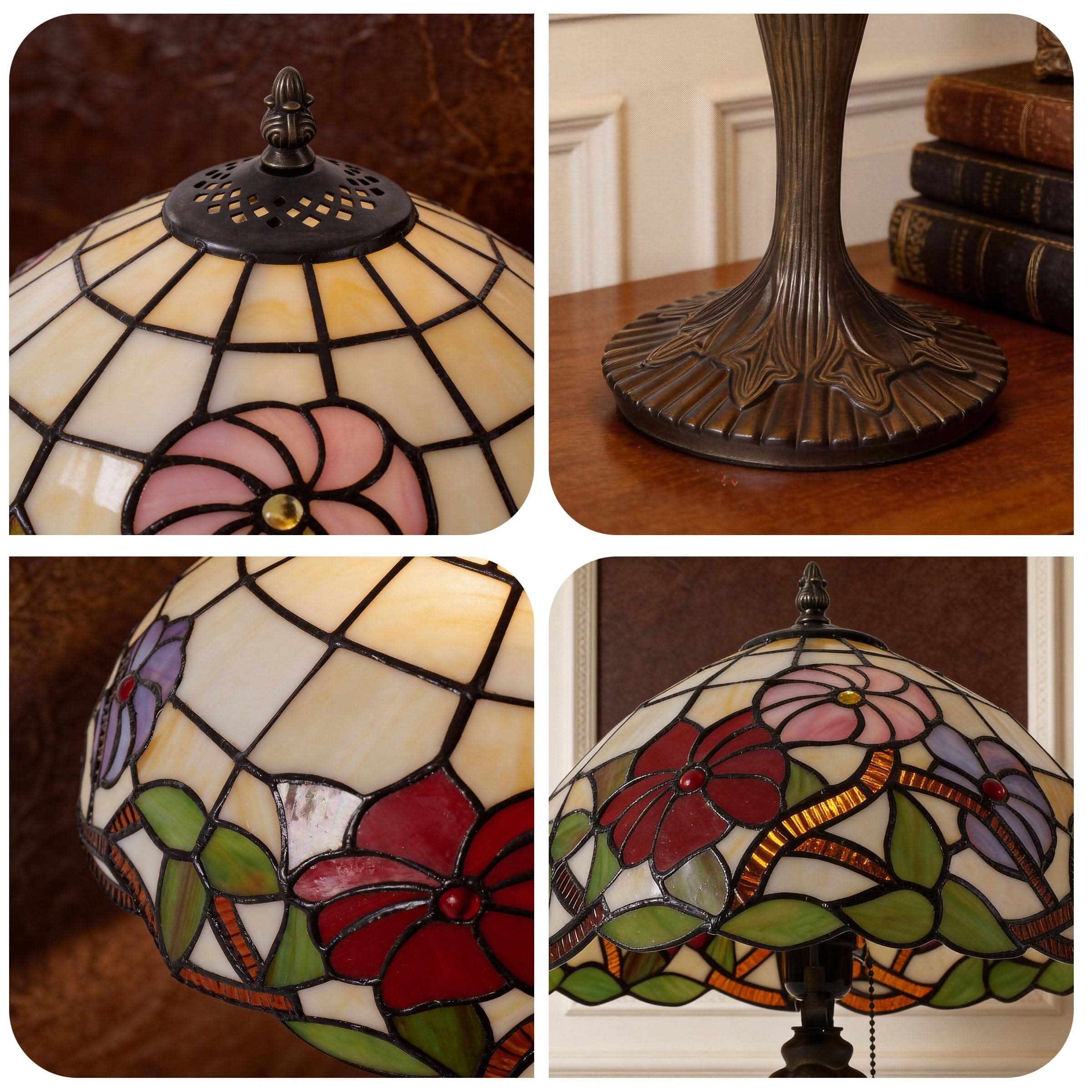 Lightsin Tiffany Table Lamp | Handcrafted Stained Glass Floral Petals Series Red, Pink and Purple