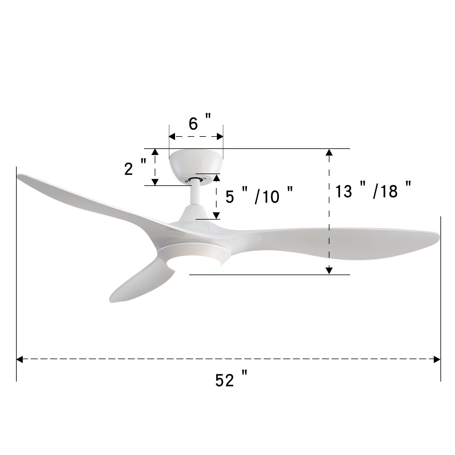 52 inch Reversible Ceiling Fan W/Light Remote Control 3/5 Blades 5 Speed Timer