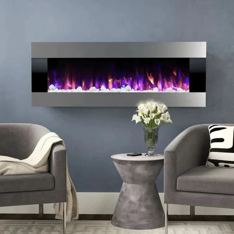 40 Inch Silver Electric Fireplace Wall Mounted Electric Fireplaces with Multi-color Flames