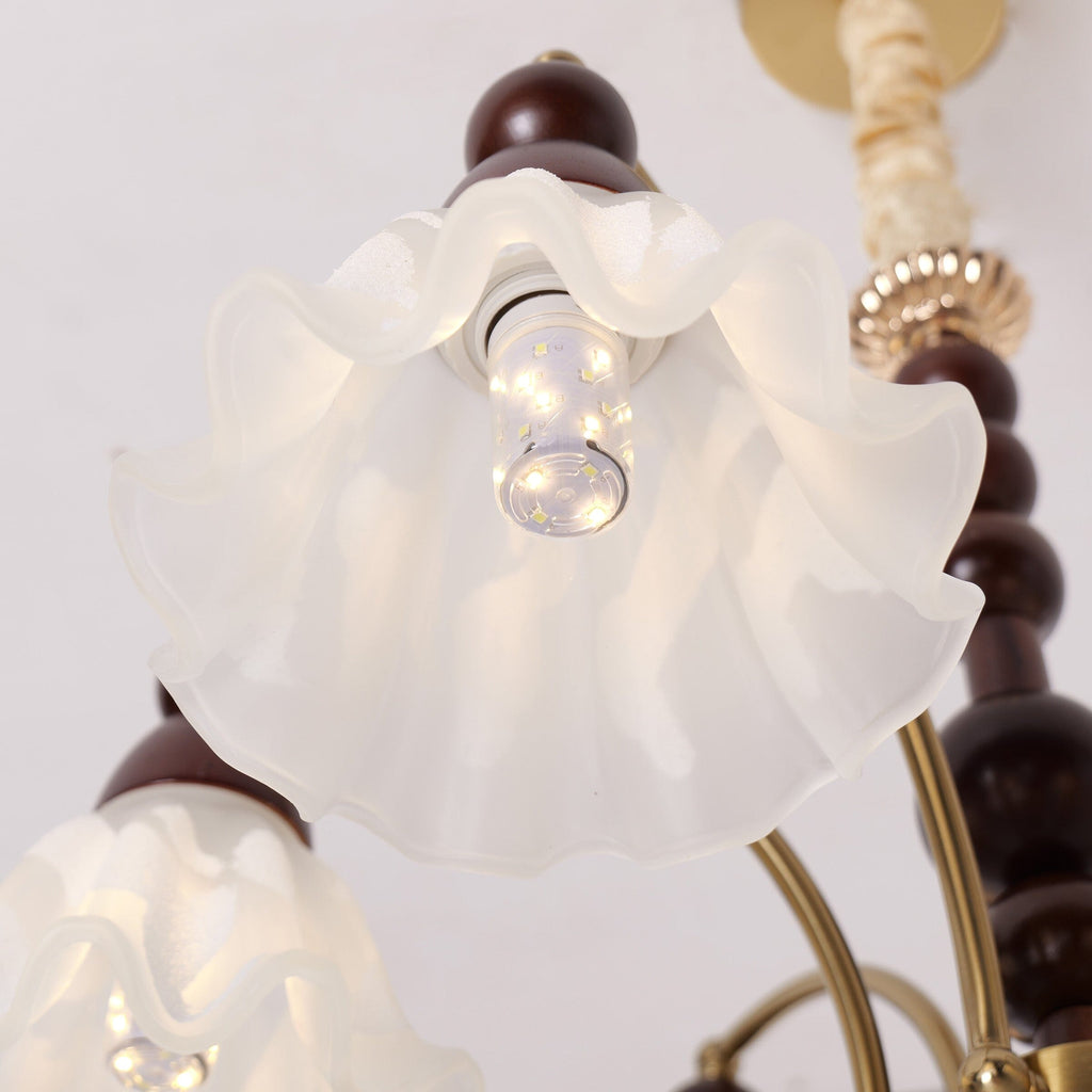 6-Light White Glass Chandelier | Adjustable E27 Ceiling Lamp