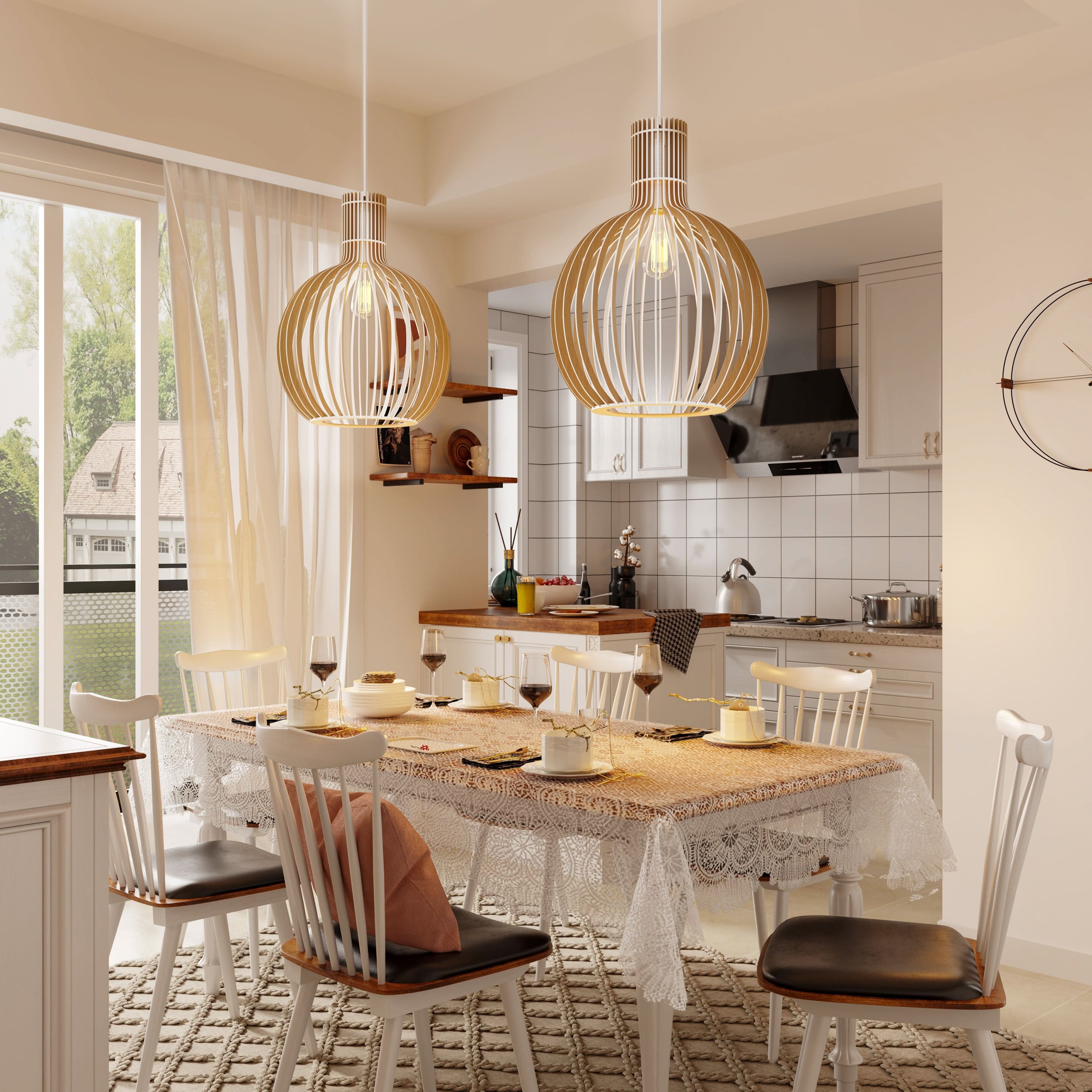 Lightsin Shadome-Scandinavian LED Wooden Birdcage Pendant Light