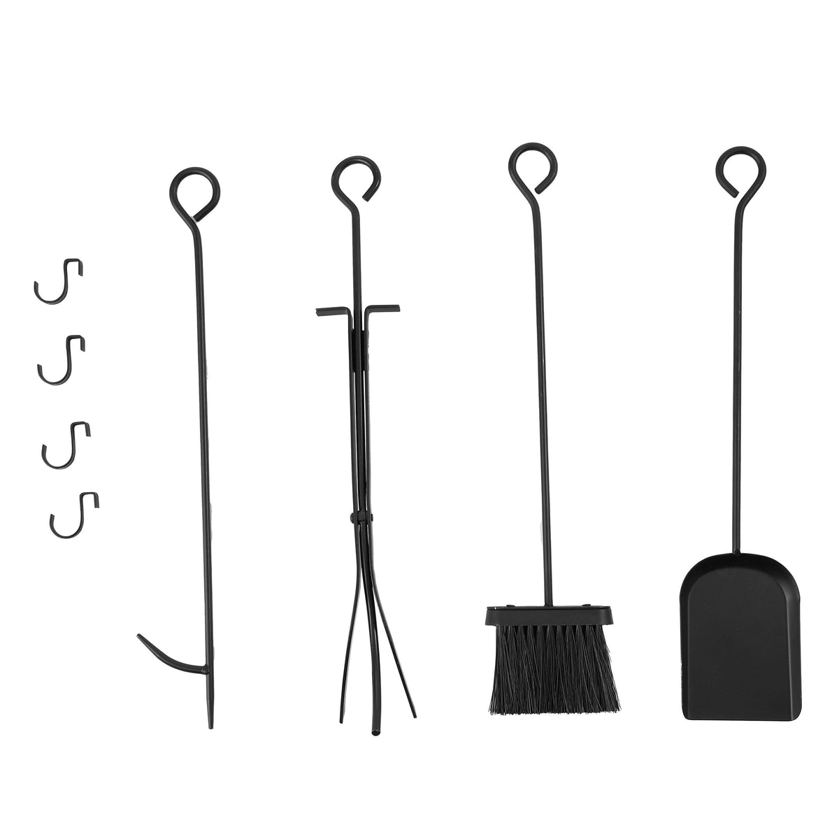 Smallbee Iron Fireplace Screen with 4-Piece Tool Set - Black Powder-Coated 122x1.3x80cm