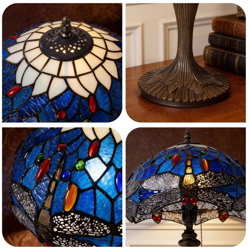 Lightin Tiffany Table Lamp | Handcrafted Stained Glass Dragonfly Series