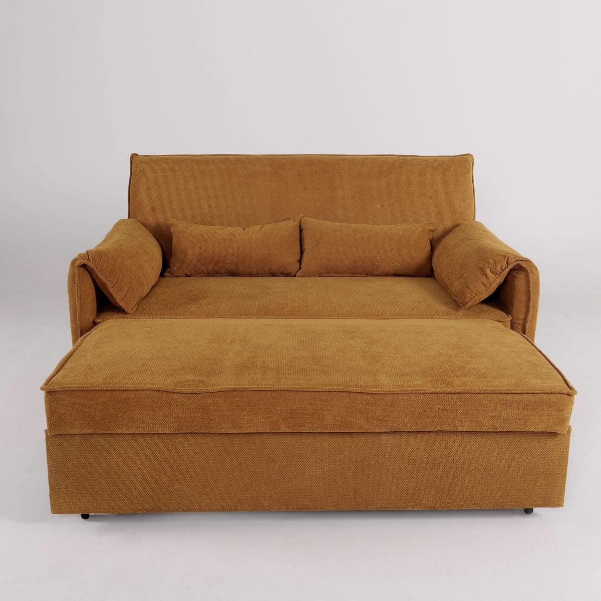 Caramel & Ginger Yellow Fabric Sofa Bed with Adjustable Backrest and Easy Pull-Out Mechanism