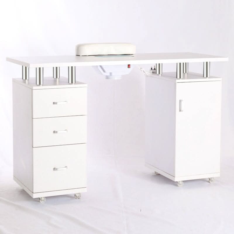 120cm W White Professional Manicure Station Nail Table on Wheels with Dust Collector