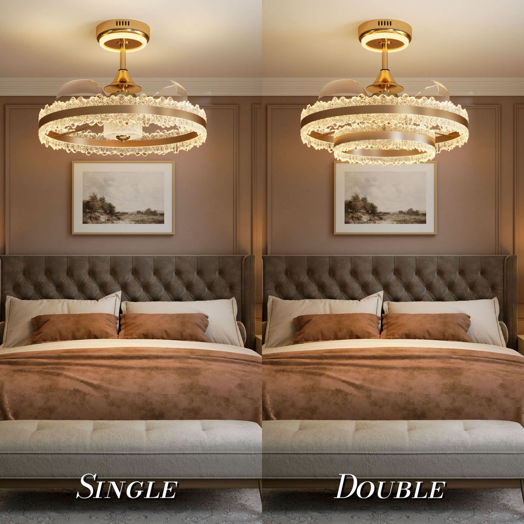 Lightsin Modern Gold Halo Ceiling Fan Light with Remote, 6 Speeds & 3 Colour Temperatures