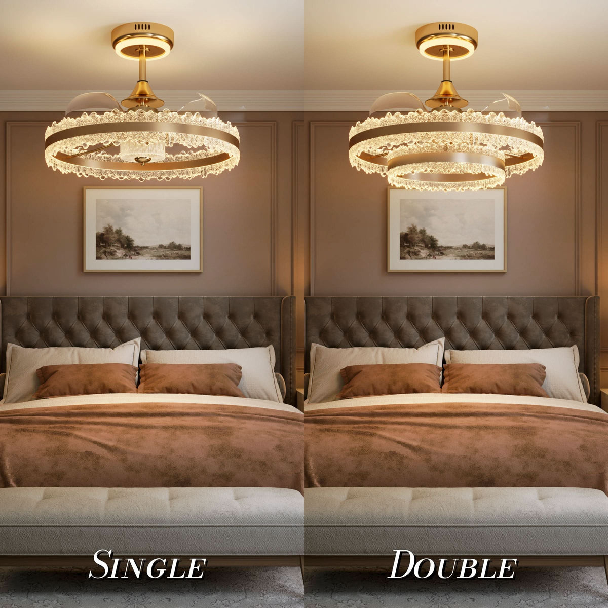 Lightsin Modern Gold Halo Ceiling Fan Light with Remote, 6 Speeds & 3 Colour Temperatures