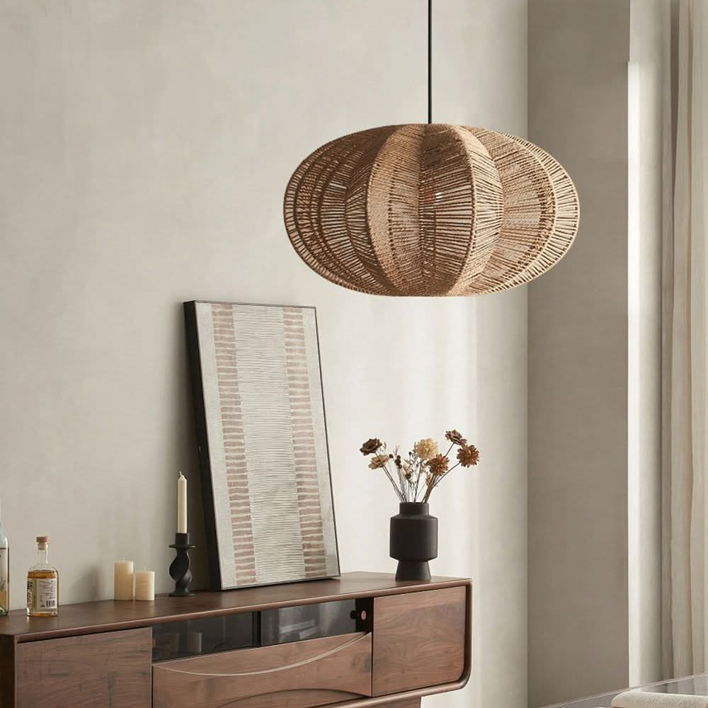 Lightsin Natural Handwoven Hemp Rope Oval Kitchen Pendant Lighting