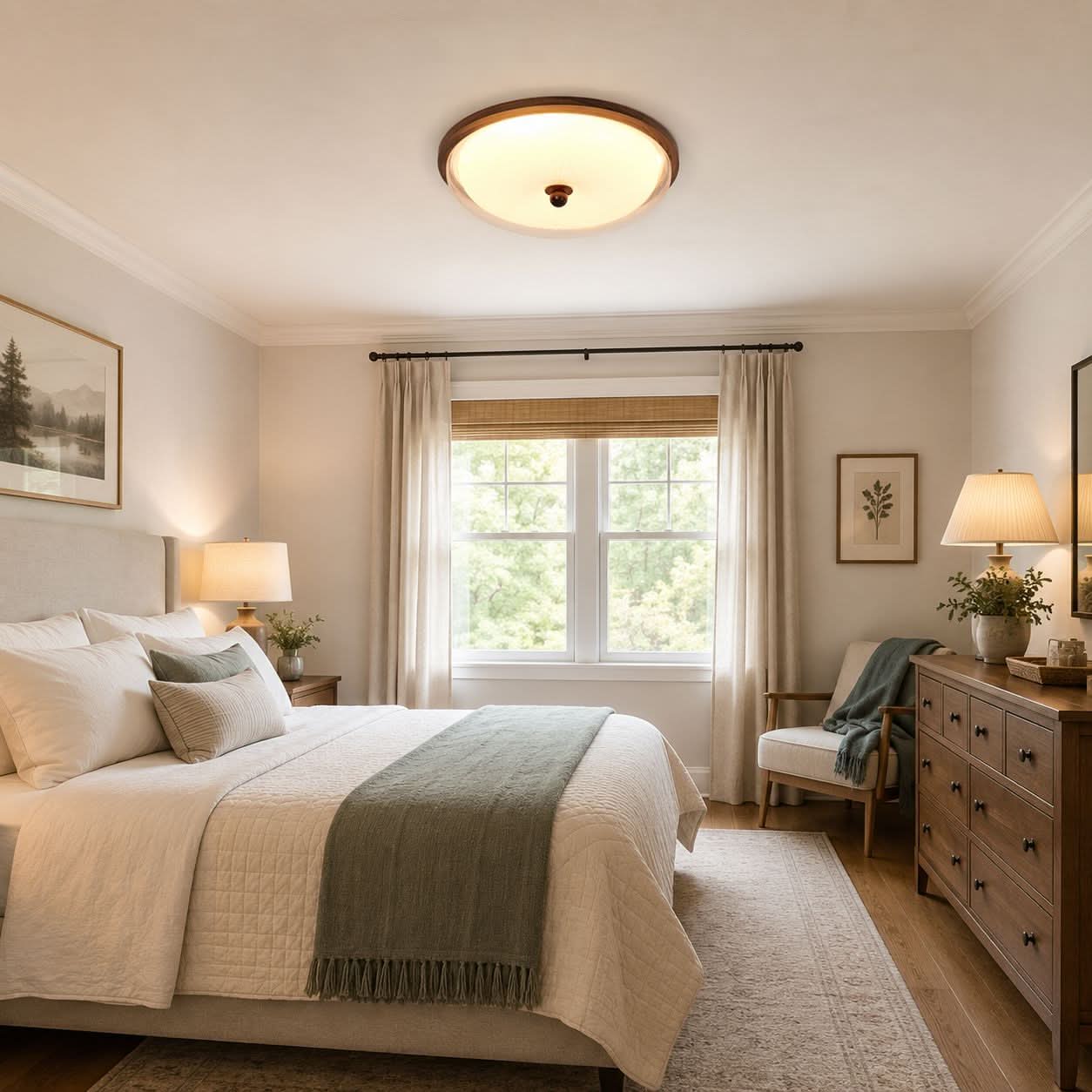 Walnut Acrylic Shade Ceiling Light | Colour-Changing Flush Mount