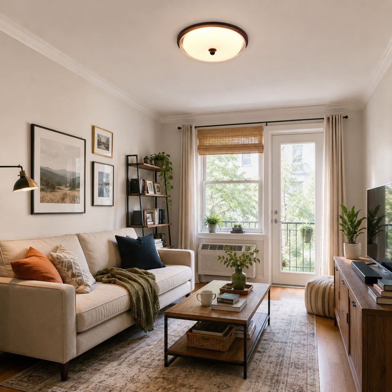Walnut Acrylic Shade Ceiling Light | Colour-Changing Flush Mount