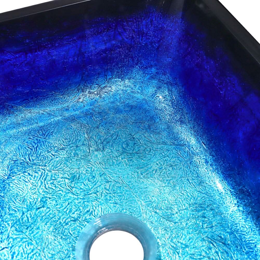 Golden/Blue Tempered Glass Bathroom Art Design Sink