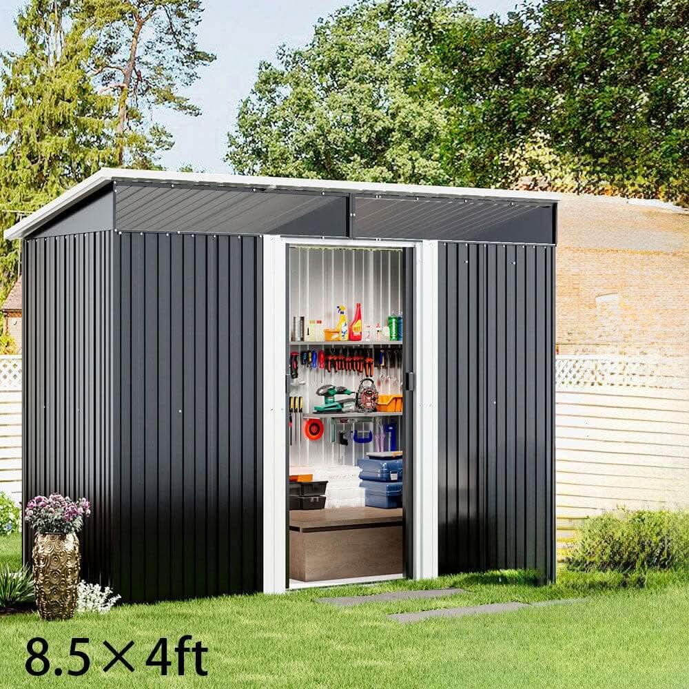 8.5X4ft/ 8.5X6ft Metal Garden Bike Sheds Storage Shed with Lockable Sliding Doors
