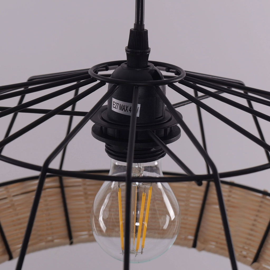 Glyph-Lightsin Rustic Iron Woven Rattan Pendant Light for Dining Room, Reading Corner & Bedroom