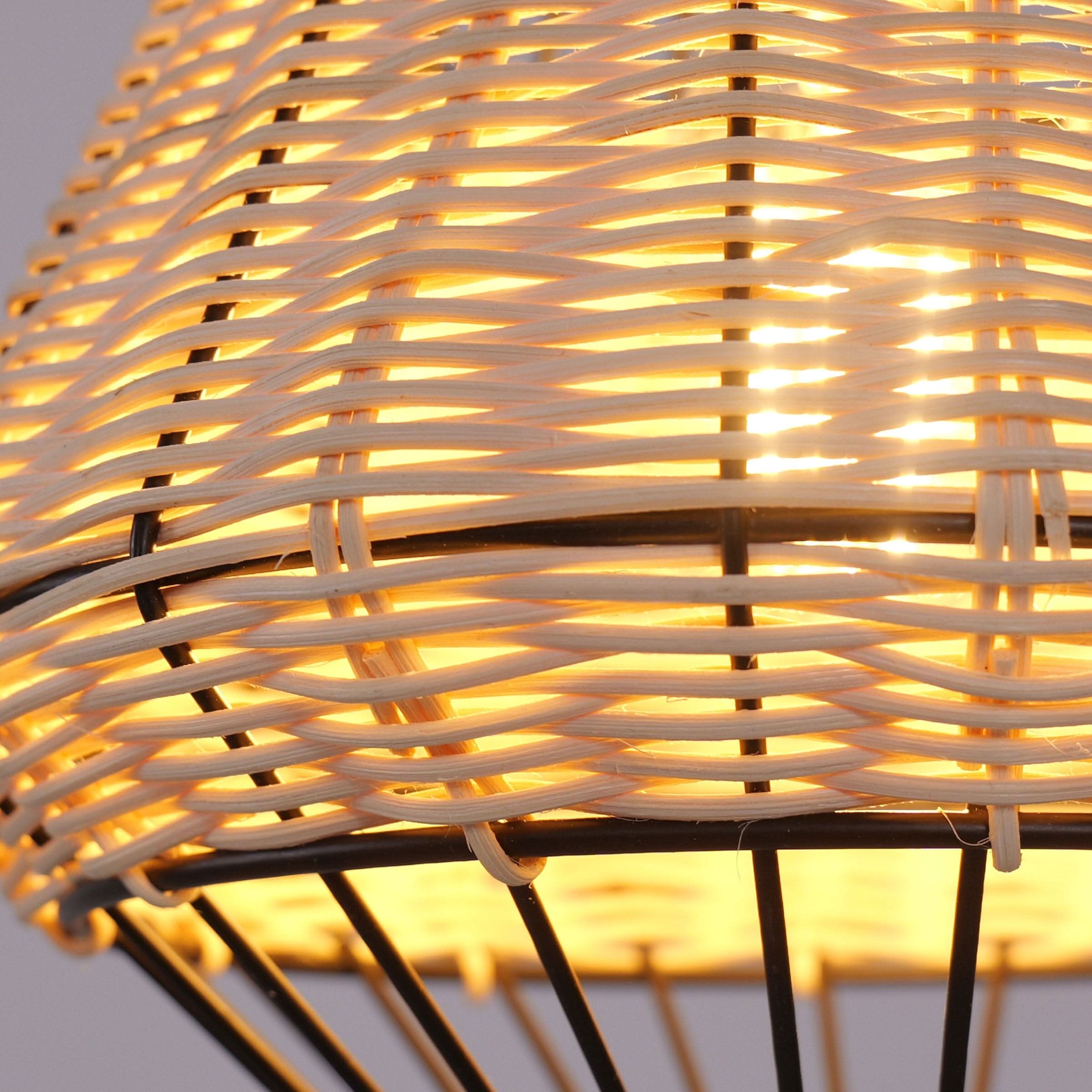 Glyph-Lightsin Rustic Iron Woven Rattan Pendant Light for Dining Room, Reading Corner & Bedroom