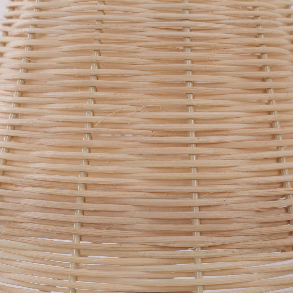 Lightsin Natural Rattan Table Lamp with Pink Wood Base for Bedroom and Living Room