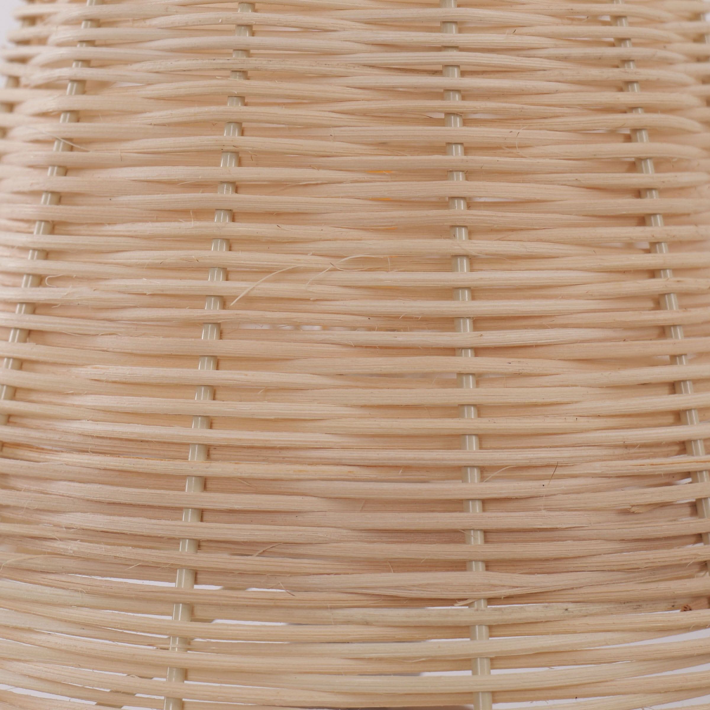 Lightsin Natural Rattan Table Lamp with Pink Wood Base for Bedroom and Living Room