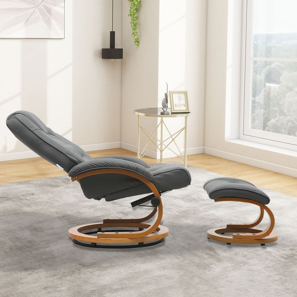 Leather Recliner Armchair with Footstool PU High Back