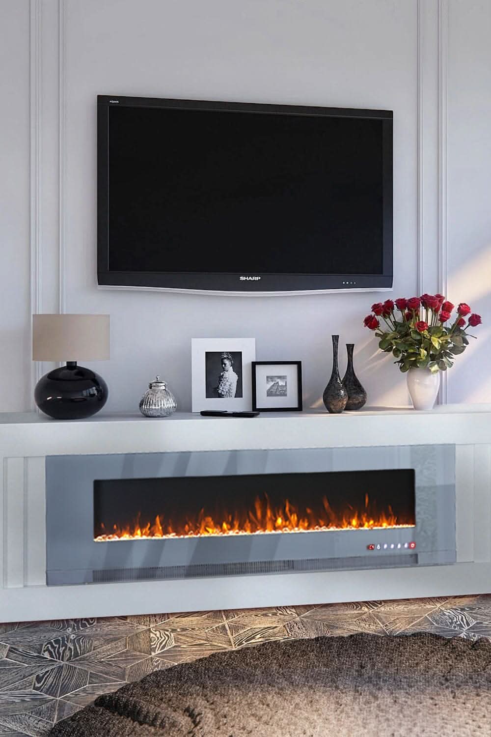 50/60 inch Electric Fireplace 5000 BTU Wall Mounted Fireplaces Heater