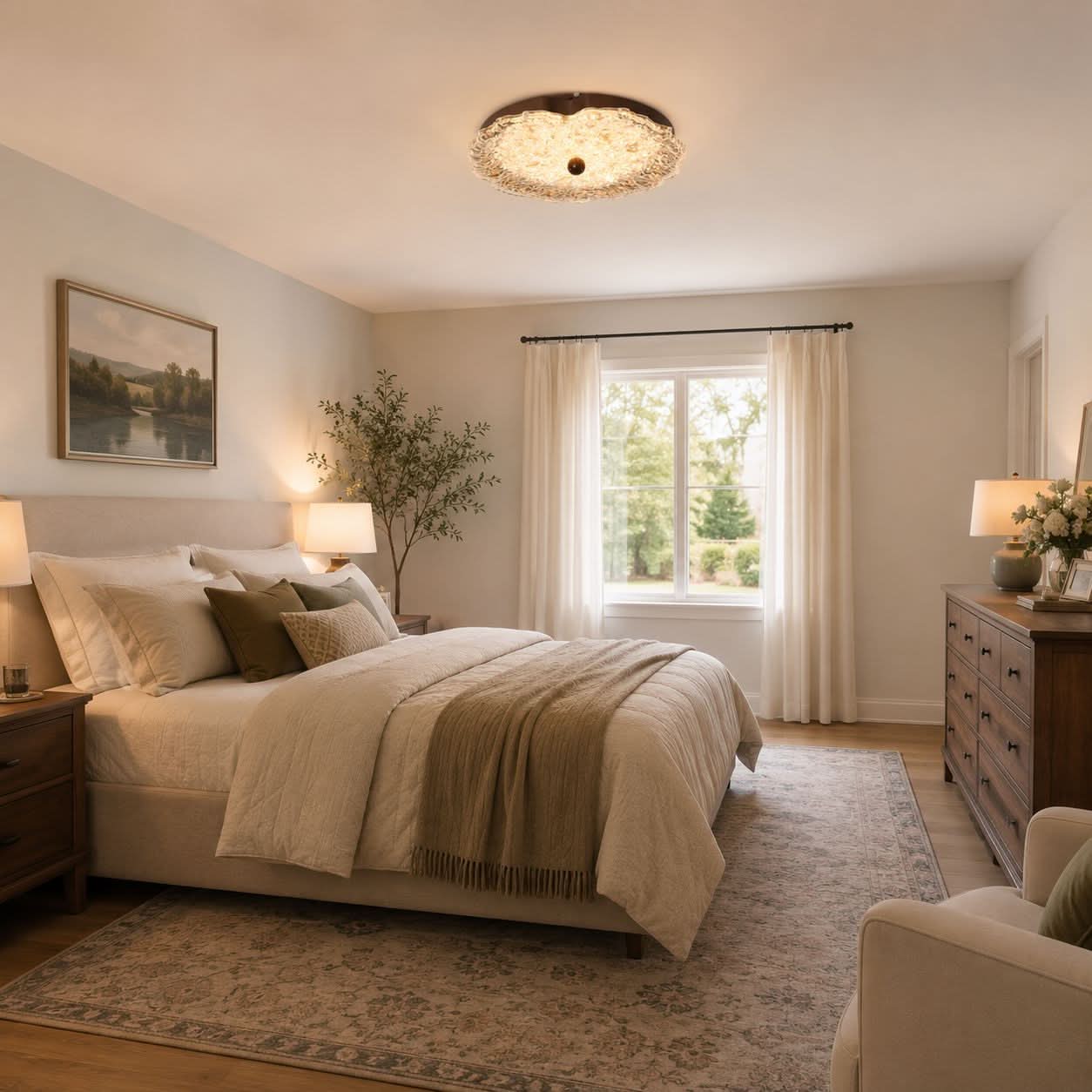 Walnut Ripple Acrylic Ceiling Light | Colour-Changing Flush Mount