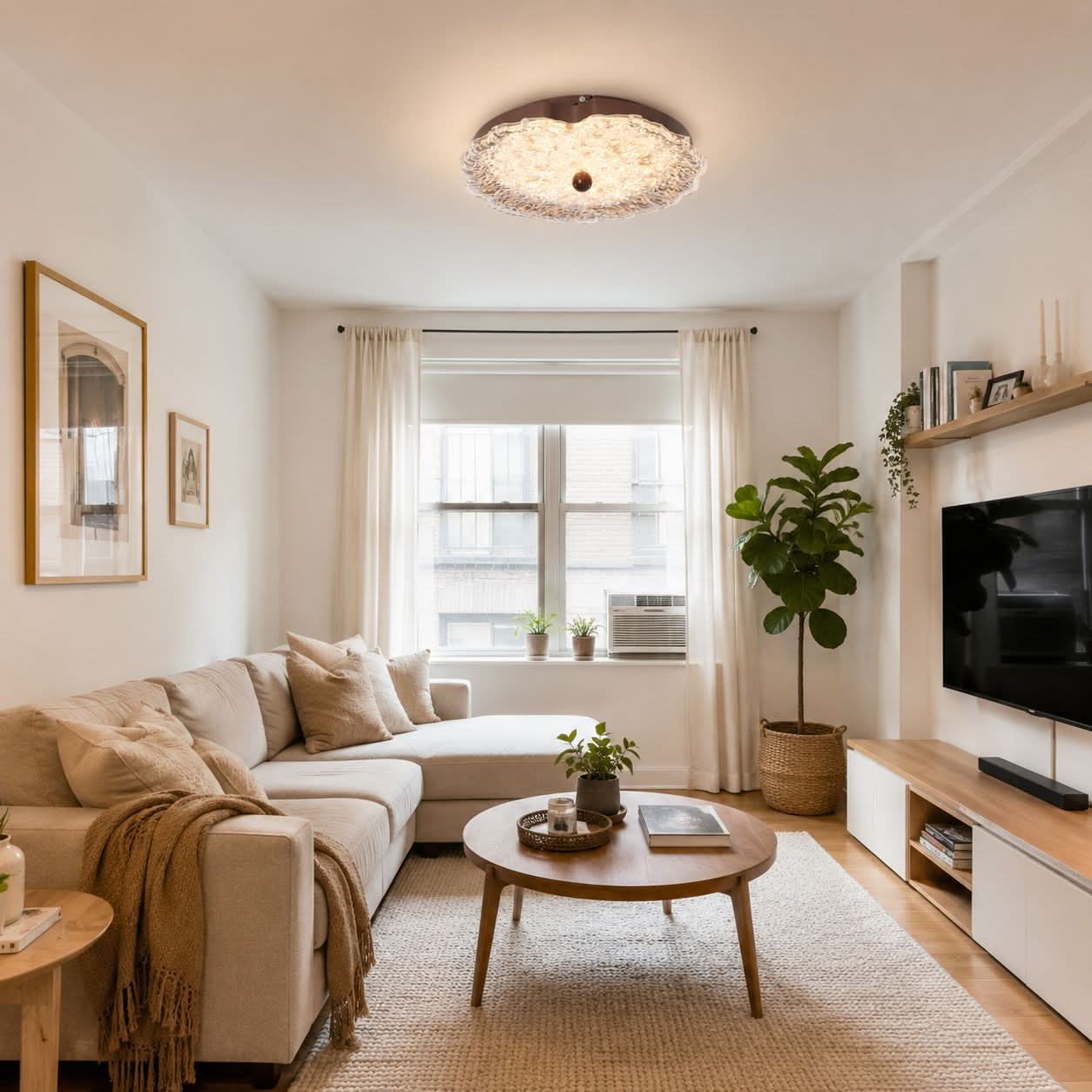 Walnut Ripple Acrylic Ceiling Light | Colour-Changing Flush Mount