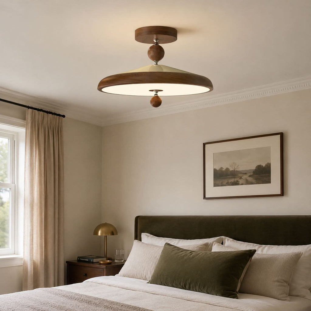 Walnut Two Globe Ceiling Light | Wood Effect Flush Mount