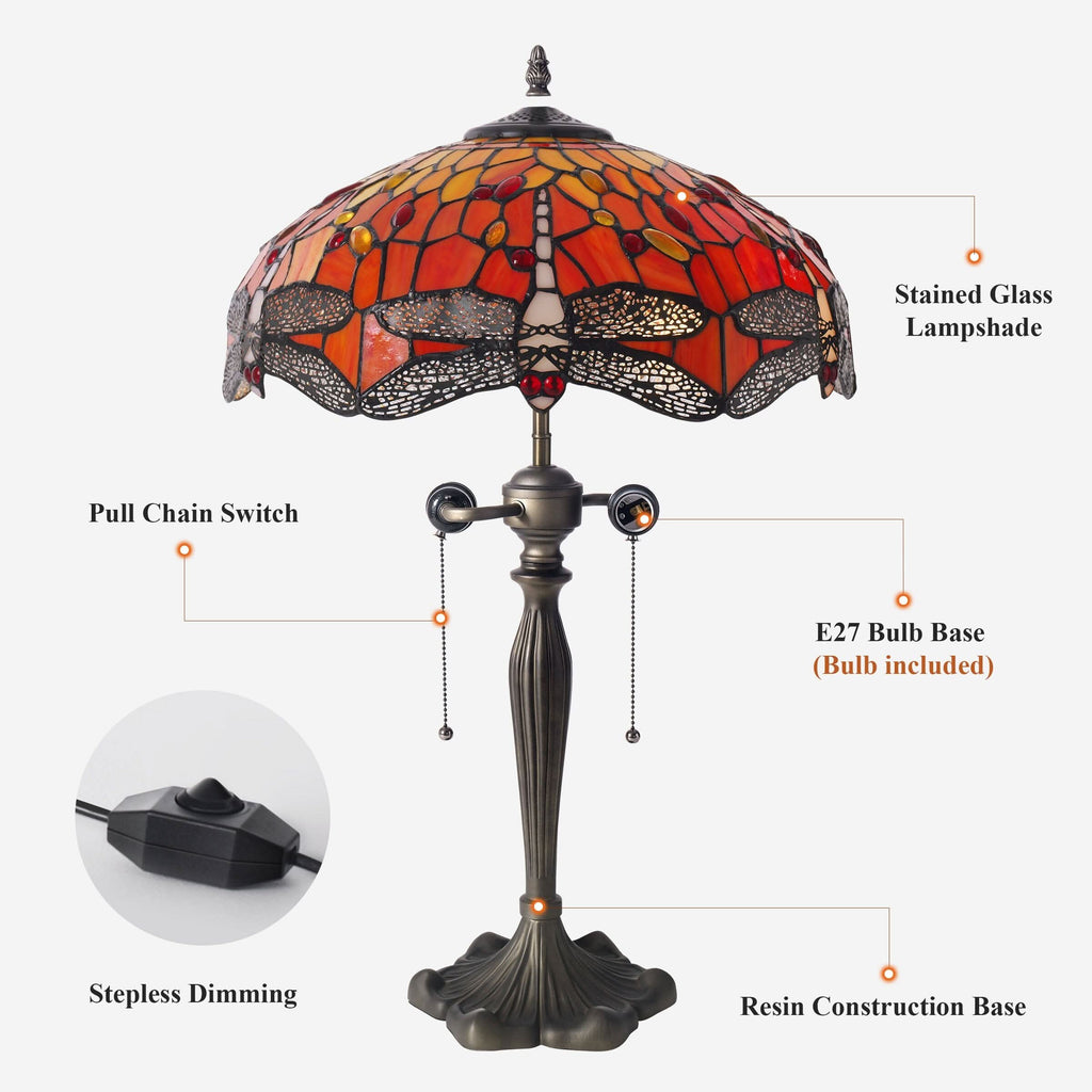 Lightin Tiffany Table Lamp | Handcrafted Stained Glass Dragonfly Series