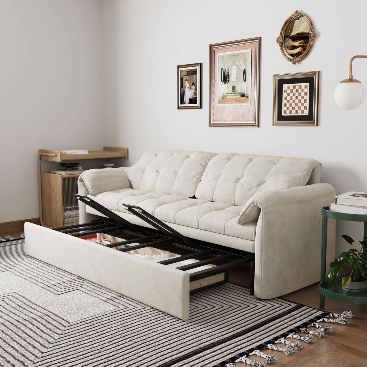Cottonfy Cloud Elephant Ears Folding Corner Sofa Bed with Storage