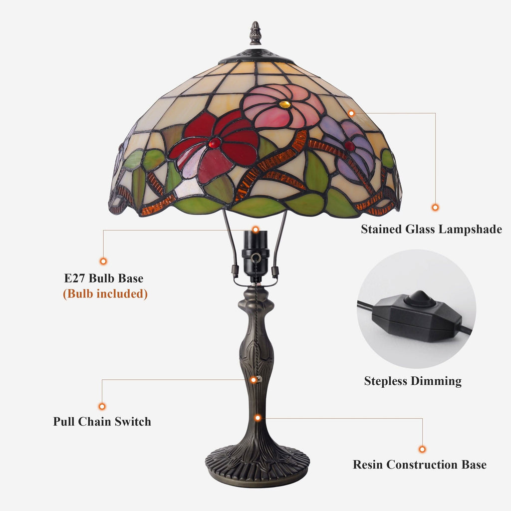 Lightsin Tiffany Table Lamp | Handcrafted Stained Glass Floral Petals Series Red, Pink and Purple