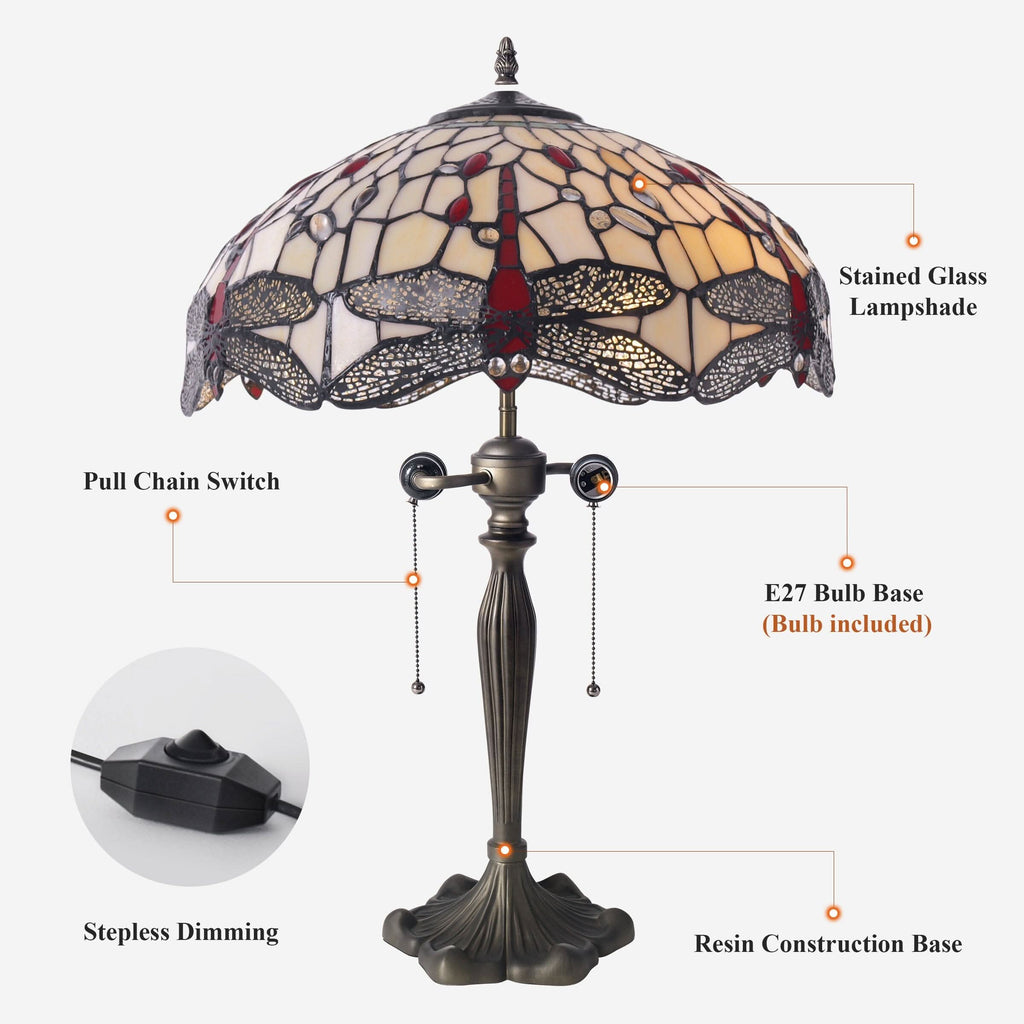 Lightin Tiffany Table Lamp | Handcrafted Stained Glass Dragonfly Series