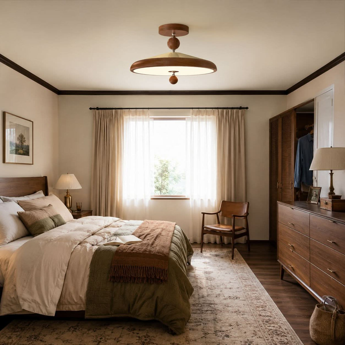 Walnut Two Globe Ceiling Light | Wood Effect Flush Mount