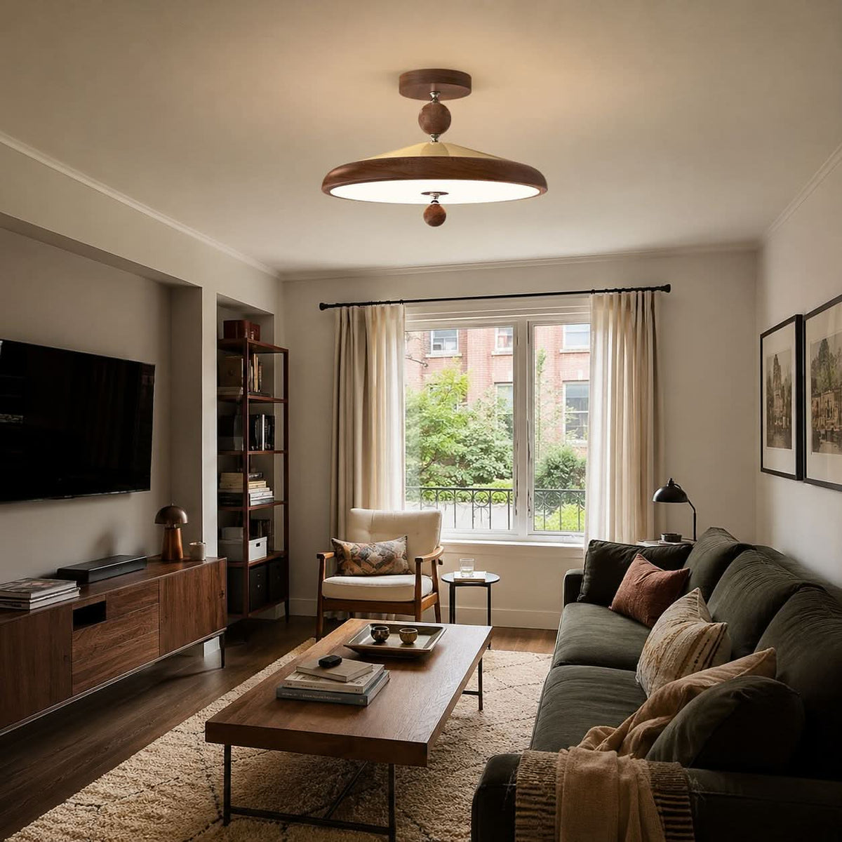 Walnut Two Globe Ceiling Light | Wood Effect Flush Mount