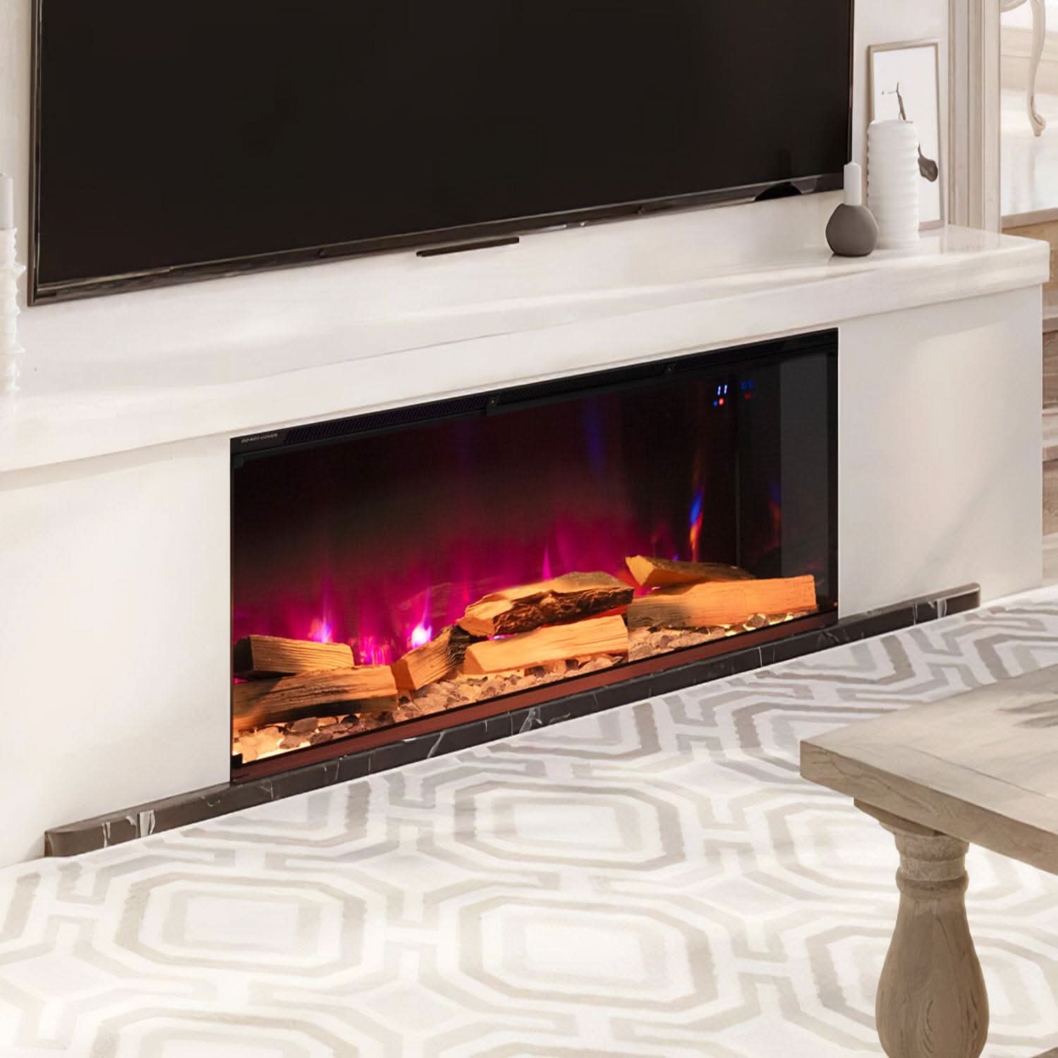 40/50/60/70-Inch 3-Sided Freestanding Electric Fireplace 12 Flame Colours and 5 Brightness Modes