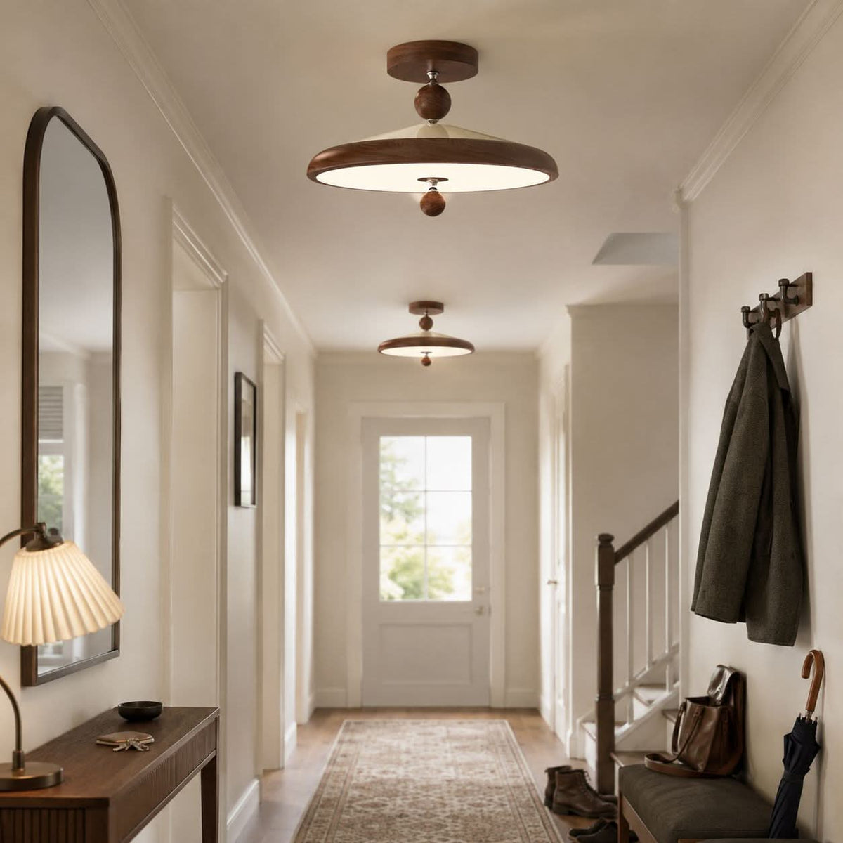 Walnut Two Globe Ceiling Light | Wood Effect Flush Mount