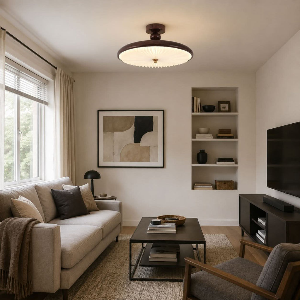 Walnut Pleated Ceiling Light | LED Flush Mount
