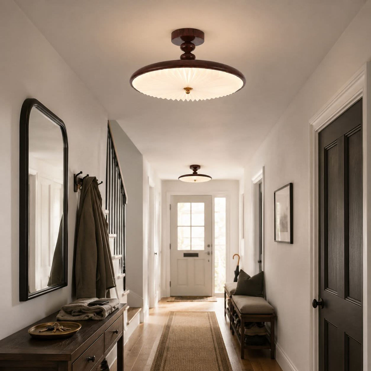 Walnut Pleated Ceiling Light | LED Flush Mount
