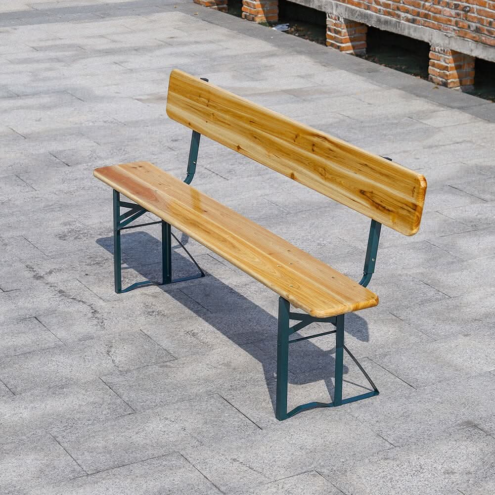 Set of 2 Folding Garden Benches with Backrest Cedar Wood Outdoor Bar Chairs