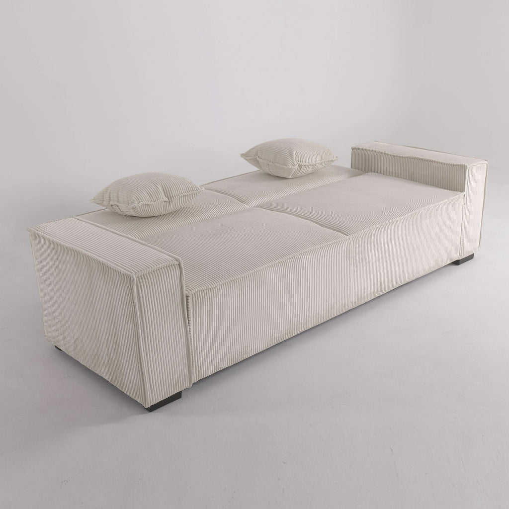 Beige & Grey Corduroy Sofa Bed with Adjustable Backrest and Spring Coil Support