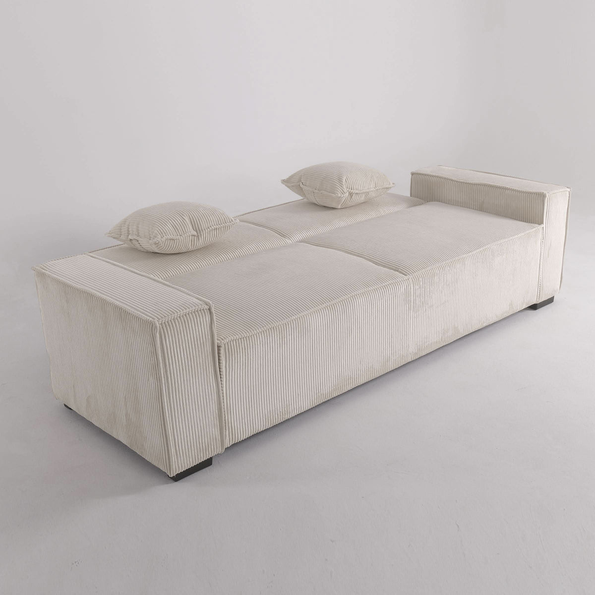 Beige & Grey Corduroy Sofa Bed with Adjustable Backrest and Spring Coil Support