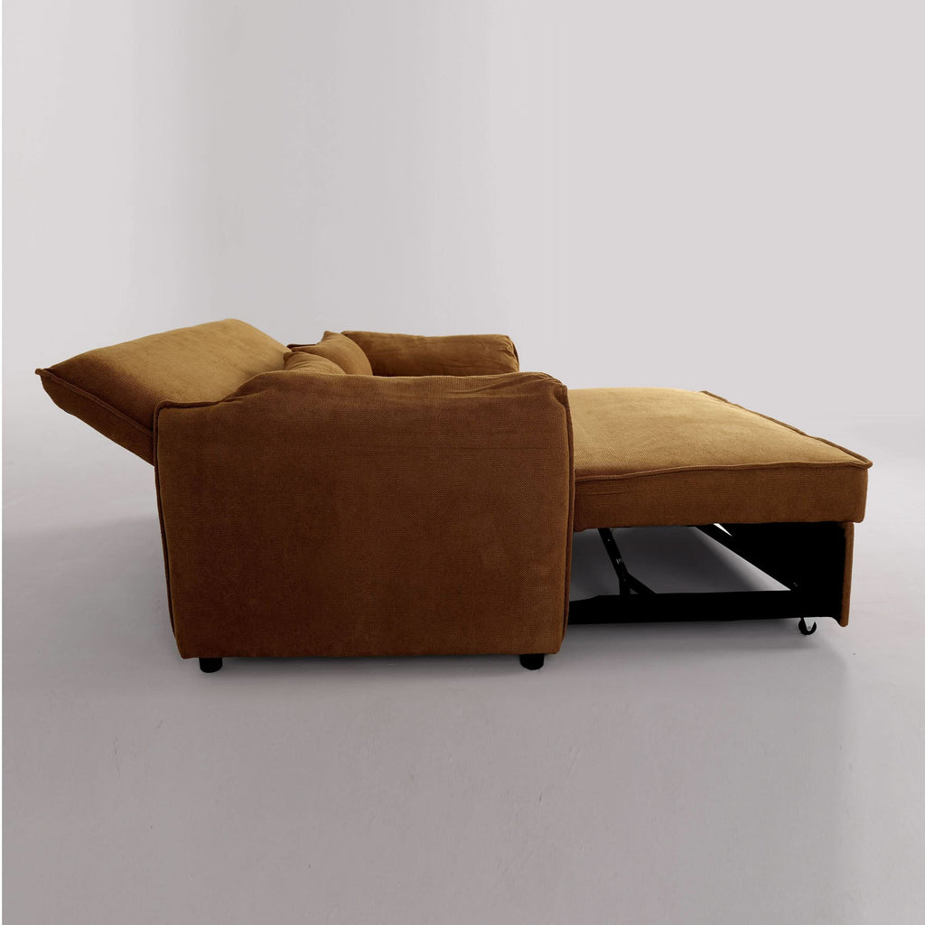 Caramel & Ginger Yellow Fabric Sofa Bed with Adjustable Backrest and Easy Pull-Out Mechanism