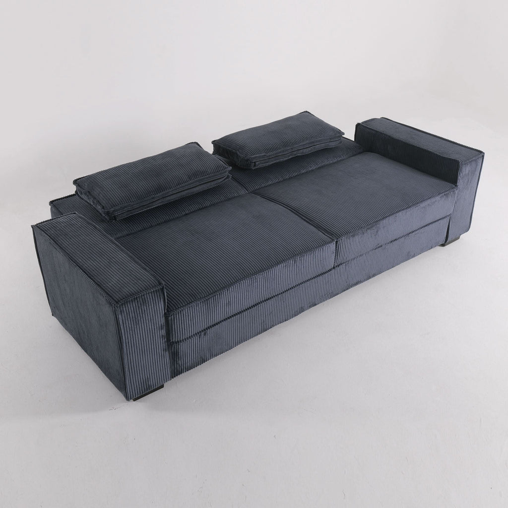 Caramel & Deep Blue Corduroy Sofa Bed with Adjustable Backrest and Spring Coil Support