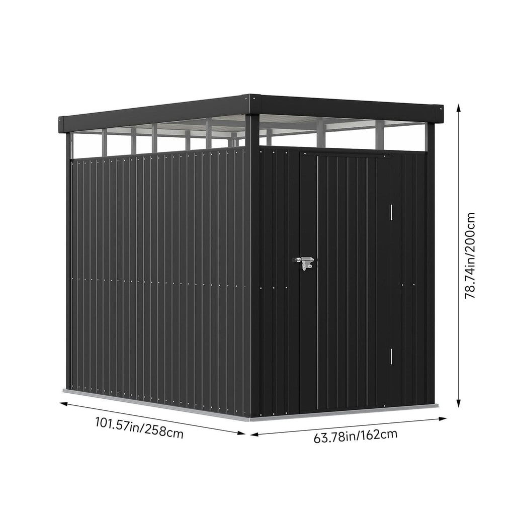 2x2.6x2m/1.6x2.6x2m/2.6x3x2m/4x3x2m Charcoal Black Galvanized Steel Storage Shed with Double/Single Lockable Doors