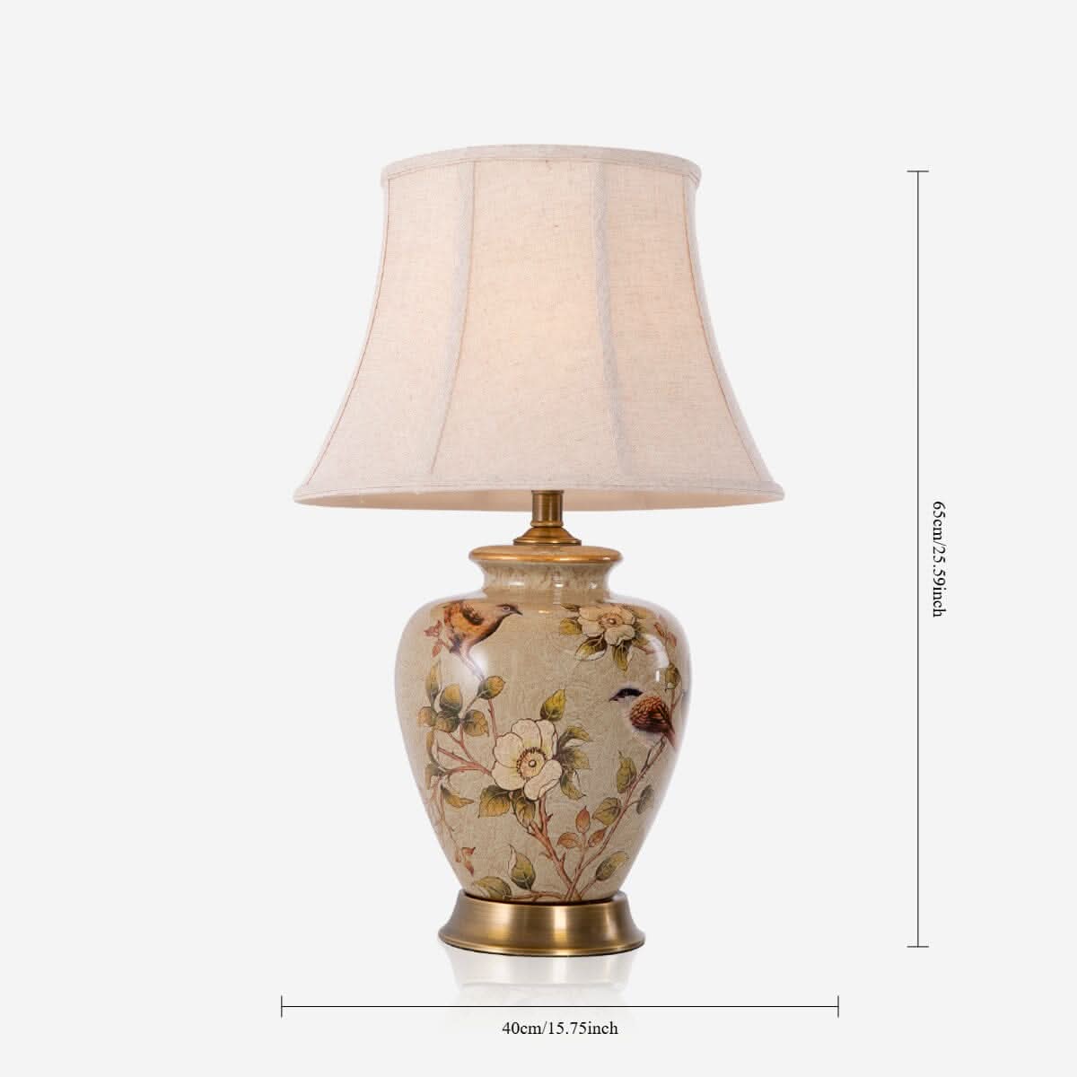 Lightsin Vintage Ceramic Bird-Pattern Table Lamp with Fabric Shade