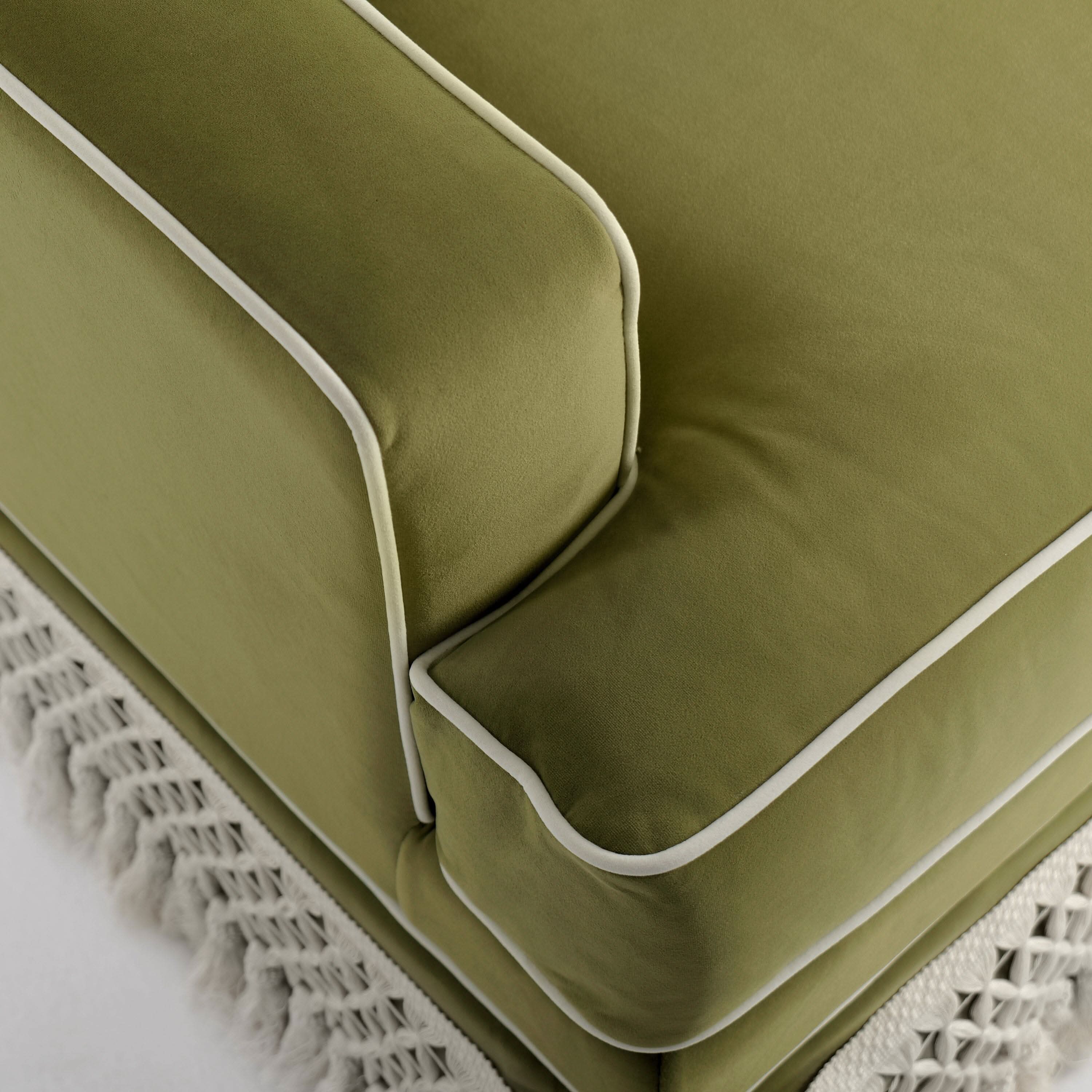 Cottonfy Fringe Skirt Sofa Velvet Linen Comfort Relaxed Living Olive Green Velvet