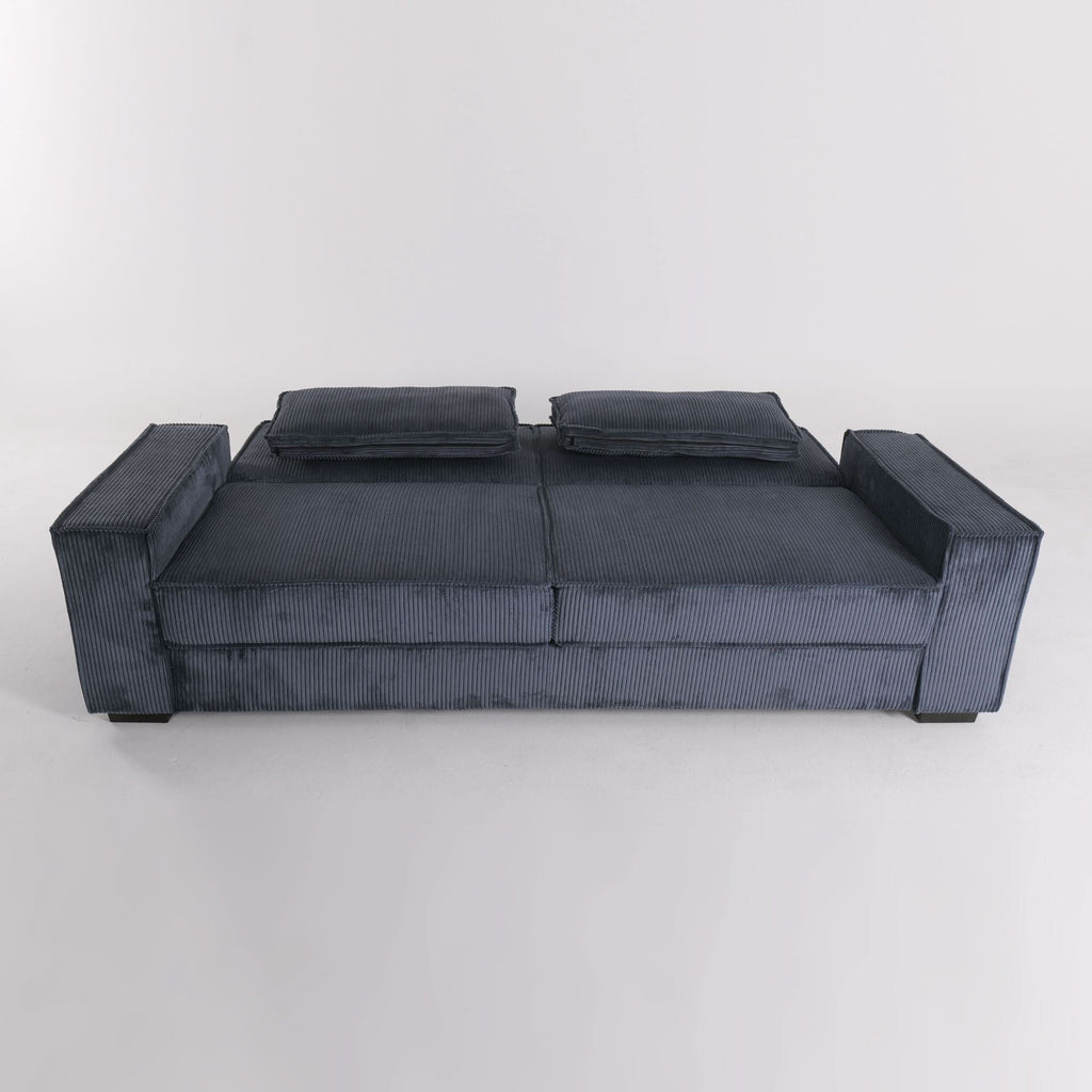 Caramel & Deep Blue Corduroy Sofa Bed with Adjustable Backrest and Spring Coil Support