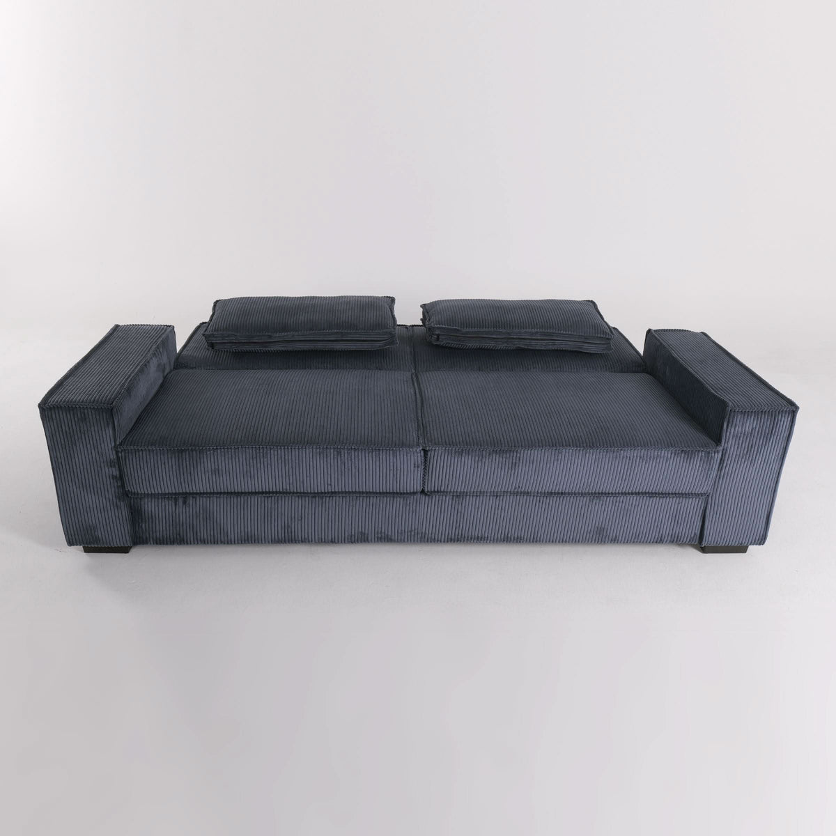 Caramel & Deep Blue Corduroy Sofa Bed with Adjustable Backrest and Spring Coil Support
