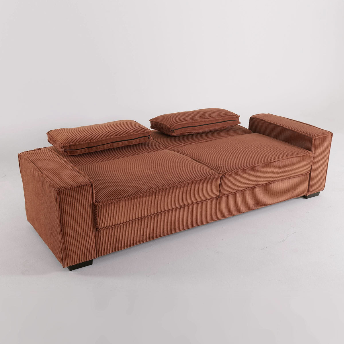 Caramel & Deep Blue Corduroy Sofa Bed with Adjustable Backrest and Spring Coil Support
