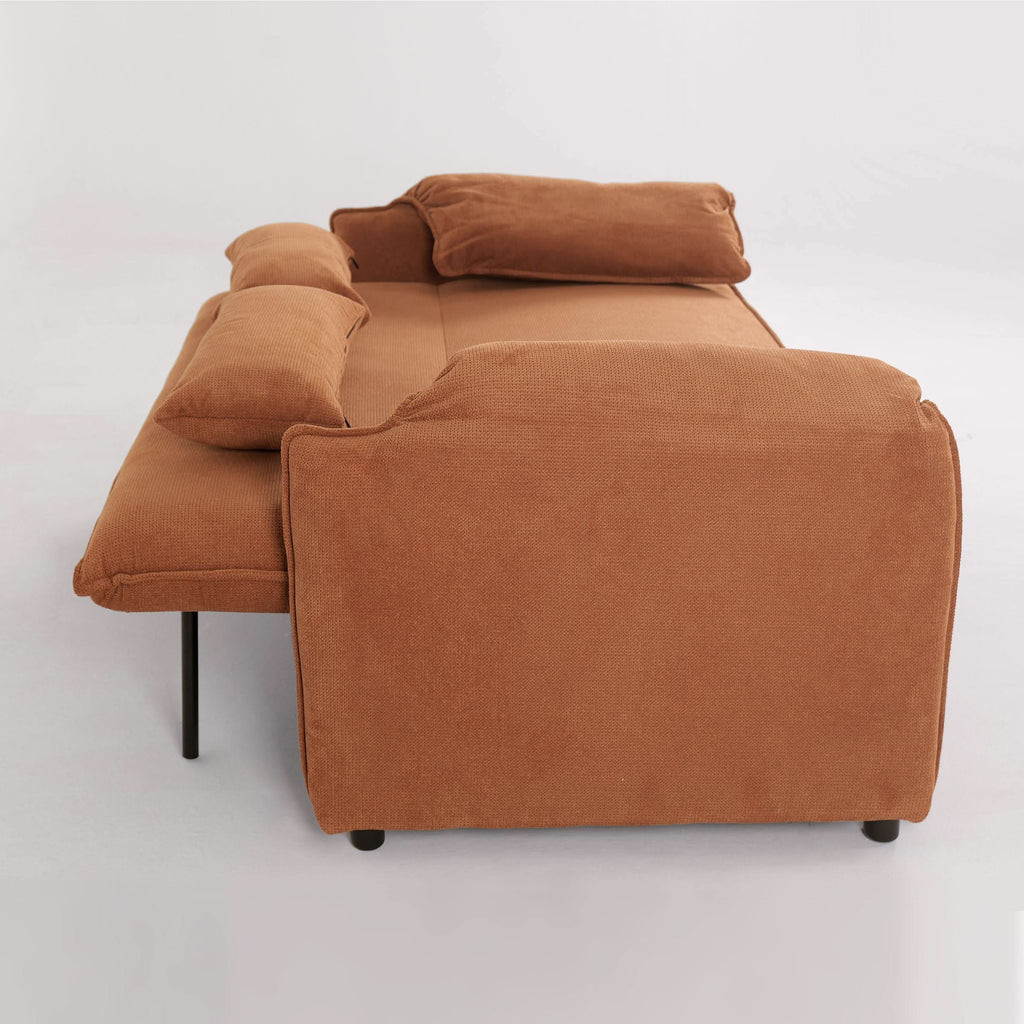 Caramel & Ginger Yellow Fabric Sofa Bed with Adjustable Backrest and Easy Pull-Out Mechanism