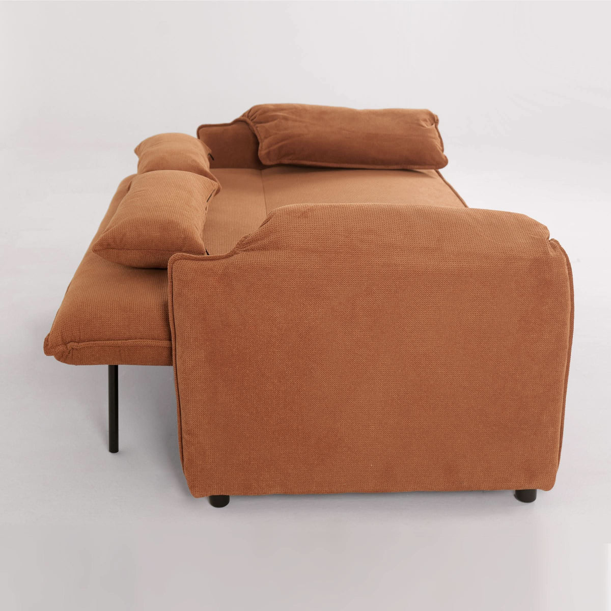 Caramel & Ginger Yellow Fabric Sofa Bed with Adjustable Backrest and Easy Pull-Out Mechanism