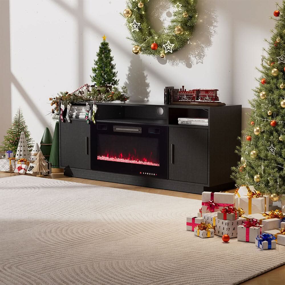 30Inch Electric Fireplace TV Stand | Large Media Cabinet