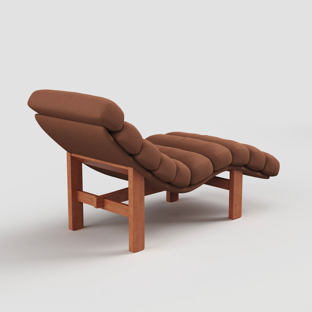 Cottonfy Modern Ergonomic Corduroy Chaise Lounge with Natural Wooden Frame